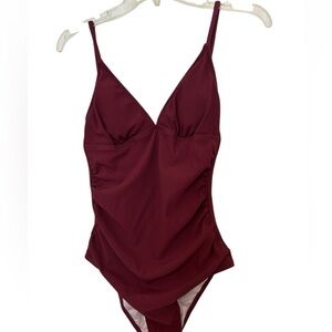 CUPSHE Maroon One-Piece Ribbed Swimsuit Size Small